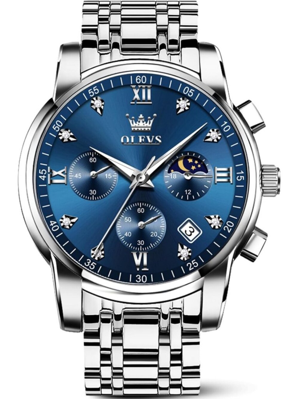 OLEVS Men Luxury Large Face Quartz Stainless Steel Waterproof Watches